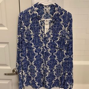 Express blue and white long sleeve blouse